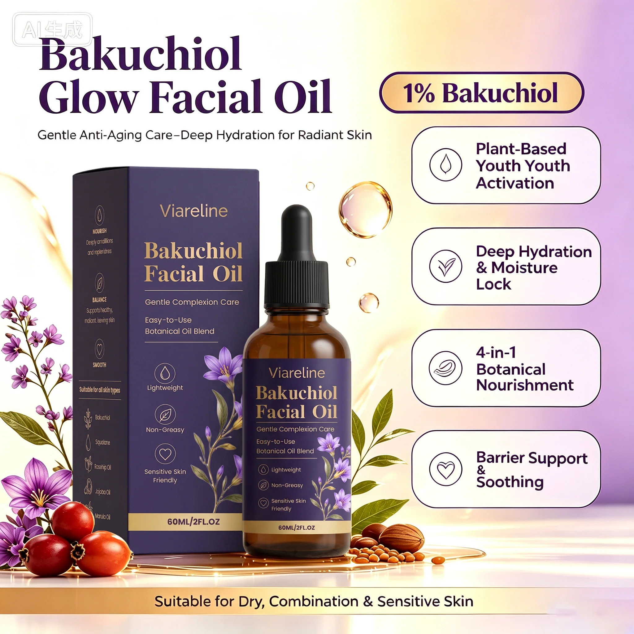 Bakuchiol Retinol Alternative - Bakuchiol Hafif Yüz Yağı, Doğal Retinol