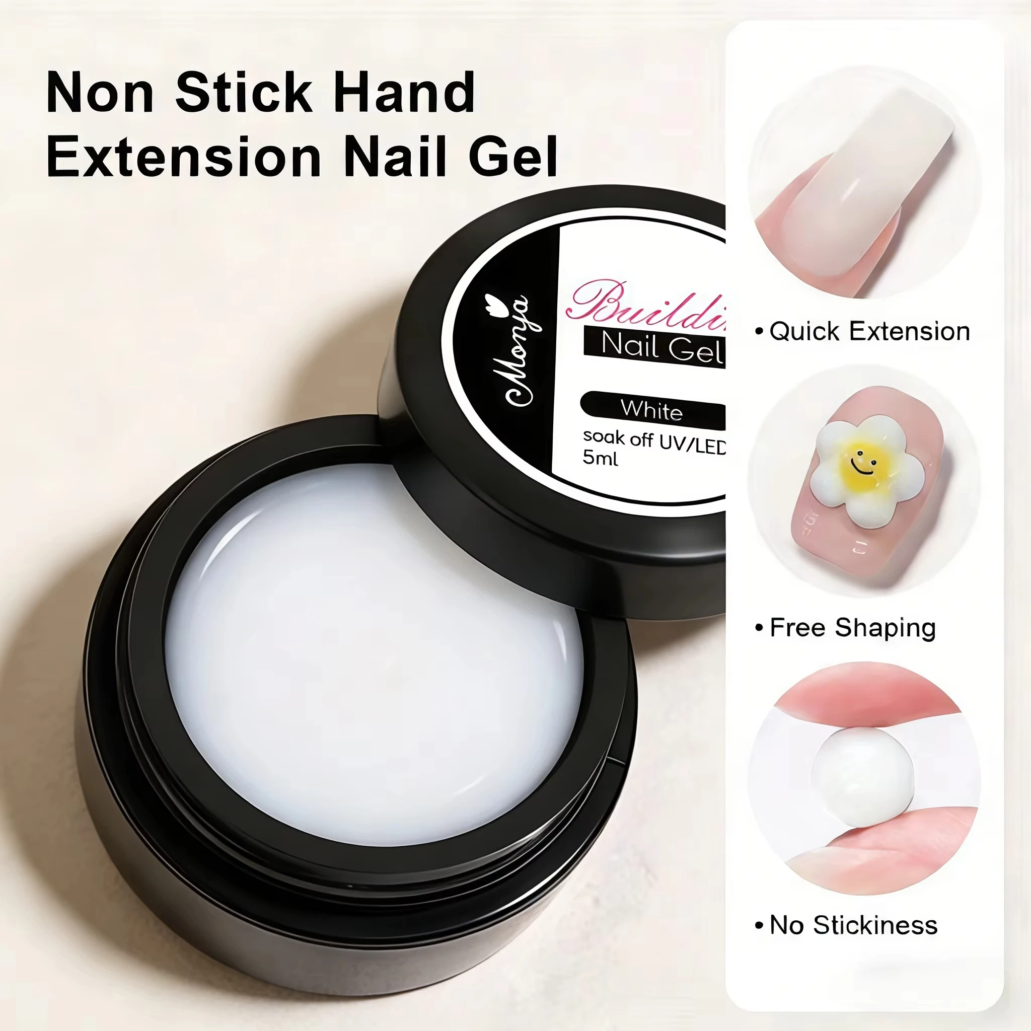 3D Nail Gel, Non-Sticky Hard Long-Lasting Overlay, Creates 3D Bow Geometric Letter Shapes, Salon Quality, Soluble Residue
