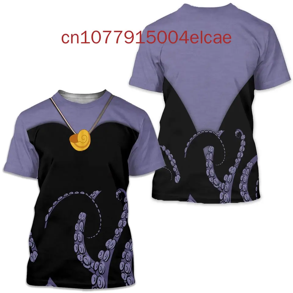 2024 New Disney Ursula T-Shirt 3D Printed Casual Street Harajuku Round Neck Men's and Women's Children's T-Shirts