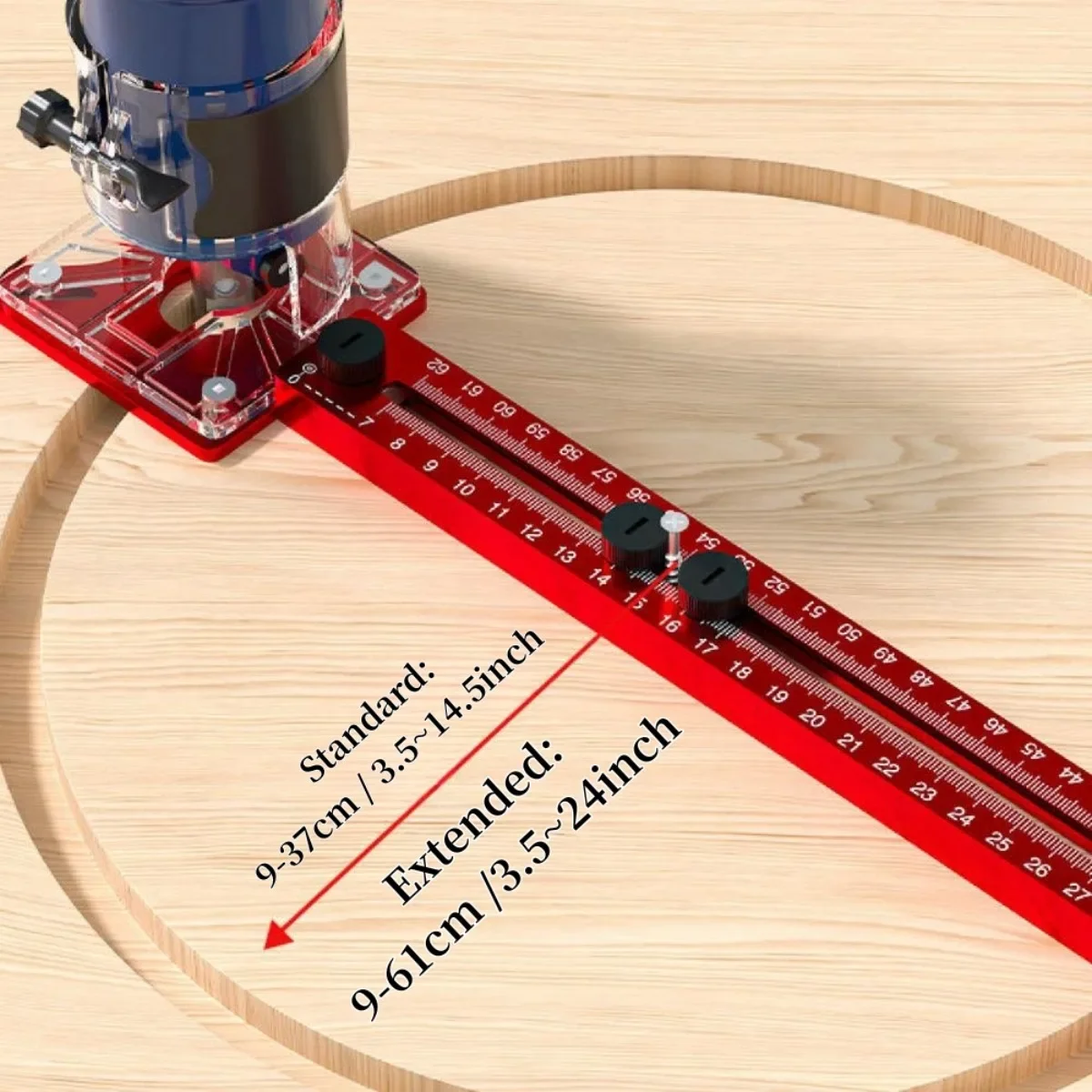 Extended 3-in-1 Aluminum Router Milling Groove Bracket Jig 9-61cm Radius Circle Cutting Cabinet Hardware for Woodworking