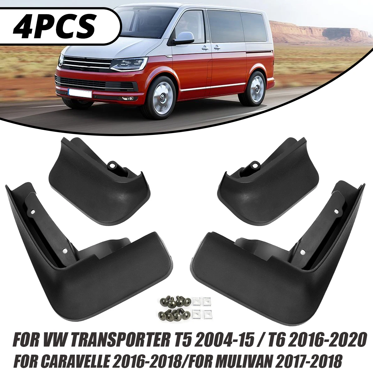 

4pcs Mud Flaps For VW Transporter T5 2004-2015 T6 2016-2020 Caravelle 2016-2018 Multivan 2017-2018 Fender Front Rear Mudguards