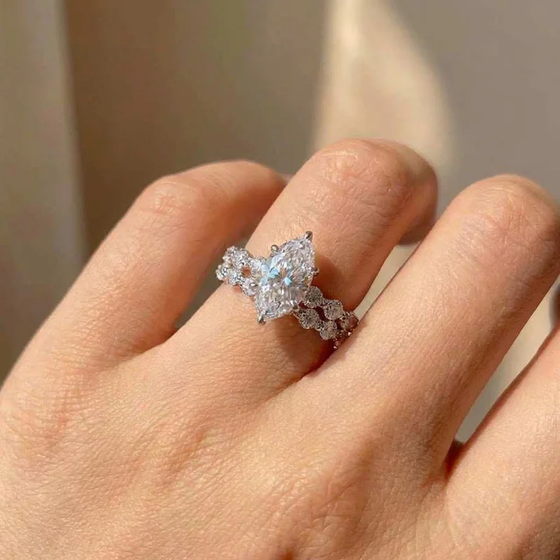 925 Sterling Silber Hochwertiges Design Marquise Zirkonia Set Exquisite Ringe für Damen Trendige Braut Hochzeit Bestseller Schmuck – Detail 5