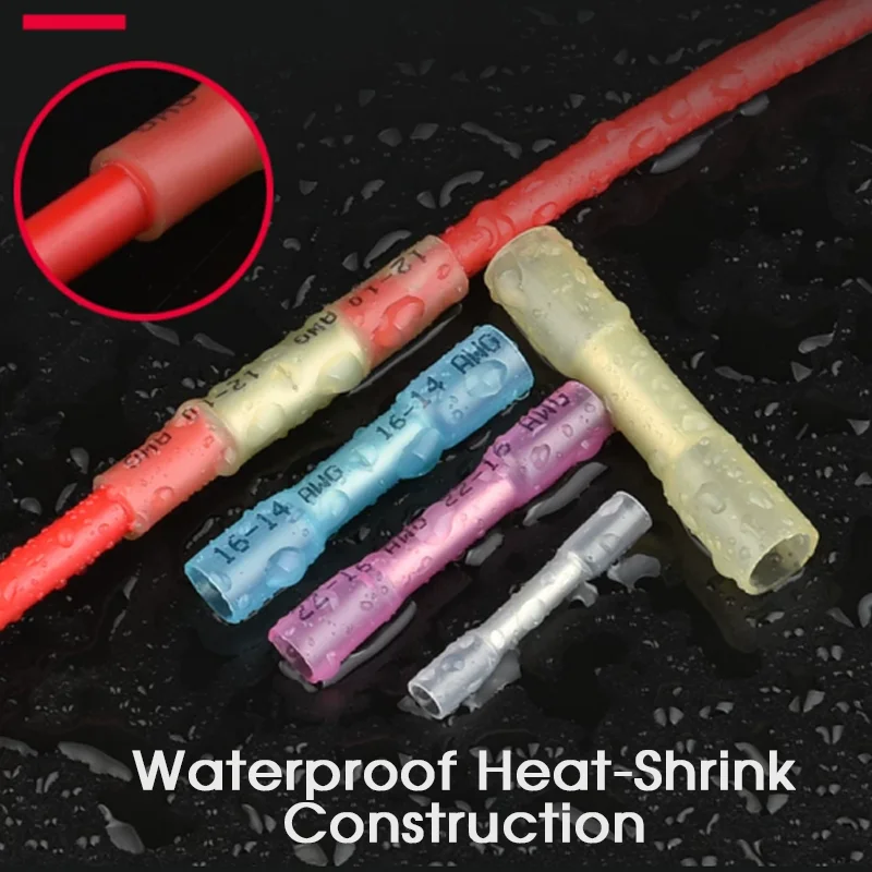 30/50/100/210PCS Waterproof Heat Shrink Butt Wire Connectors AWG24-10 0.2-6mm² Automotive Electrical Cable Crimp Splice Terminal