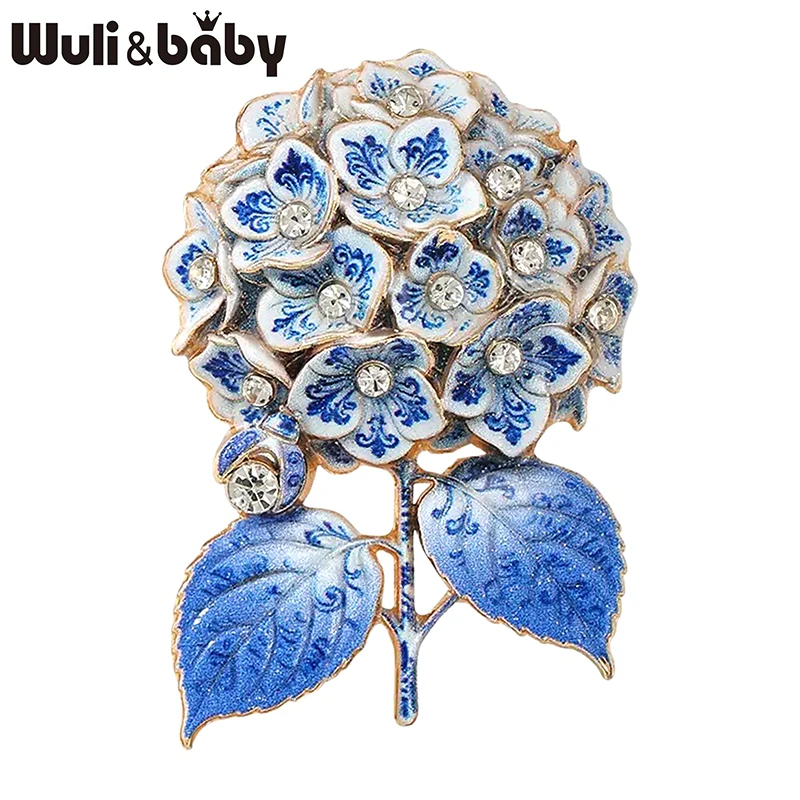 Wuli&baby Hydrangea Flower Brooches For Women Unisex Lovely 6-color Ladybug Flowers Plants Office Party Brooch Pins Gifts