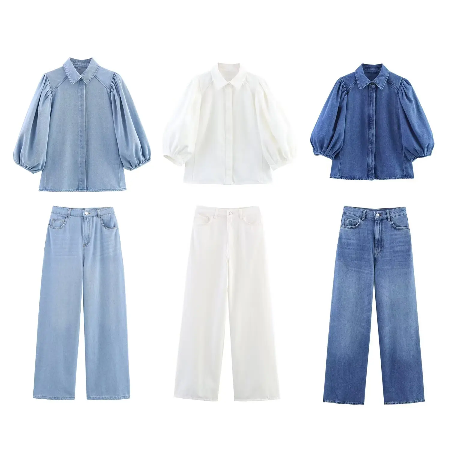 Conjunto de Duas Peças F Estilo Casual com Csa de Jeans e Calças Longas, Nova Chegada de Outono com Manga Longa e G...