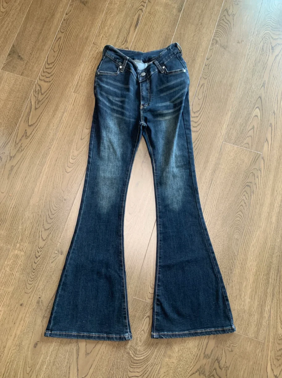 

High Waist Flared Jeans Women's Slim Fit Long Pants Retro Waed V Waist Elastici Bootcut Cotton Stretch Denim Blue Jeans