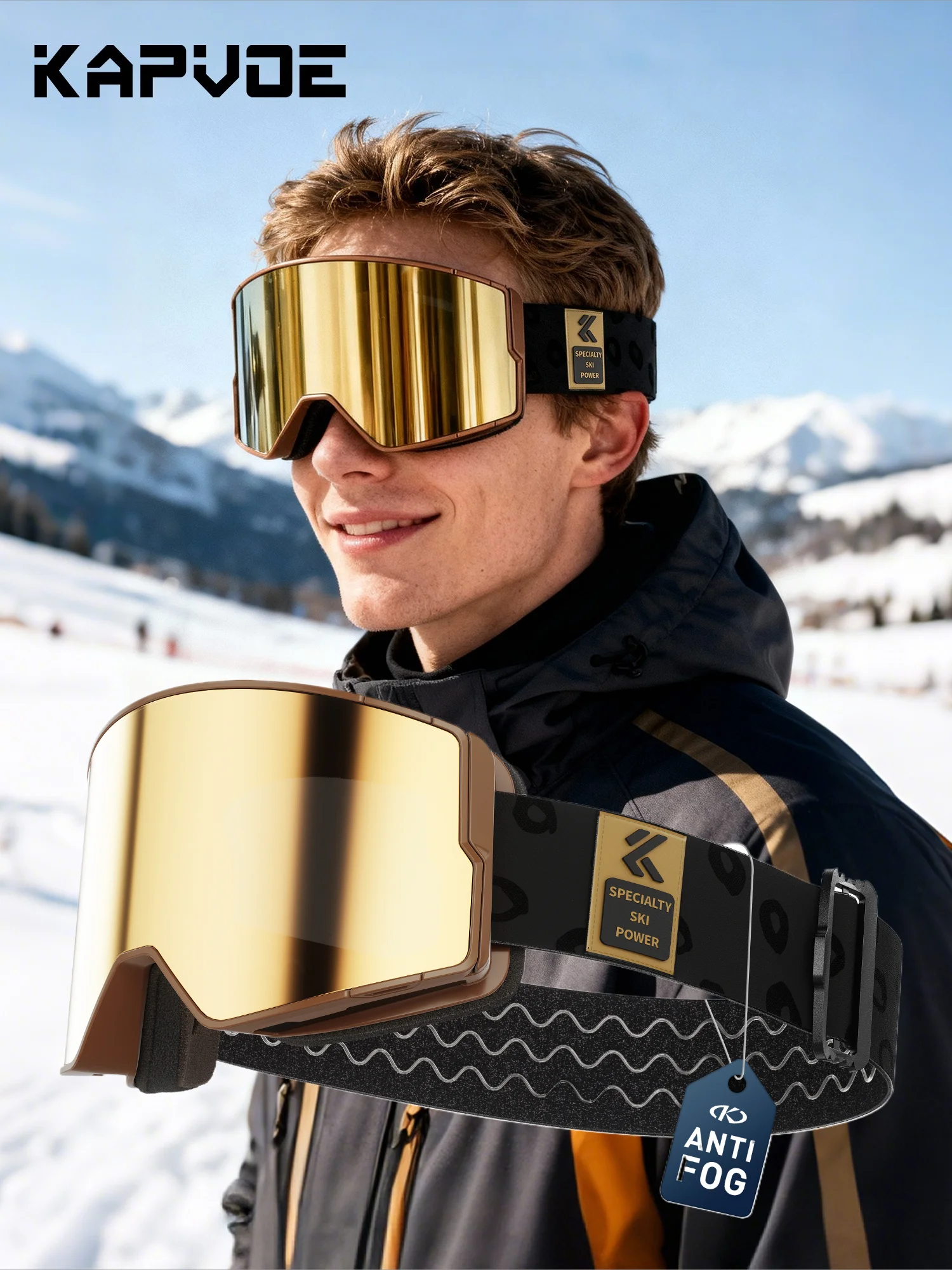 Kapvoe Men Snow Goggles Ski Snowboarding Skiing Mask for Women Anti-Fog Lens Kit UV400 Protection Snowmobile Glasses Motorcycle