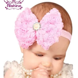 1PCS Girls Pearl Double Layer Rose Flowers Bowknot Headband Headwear Children Kids Hair Band Head Piece Accessories