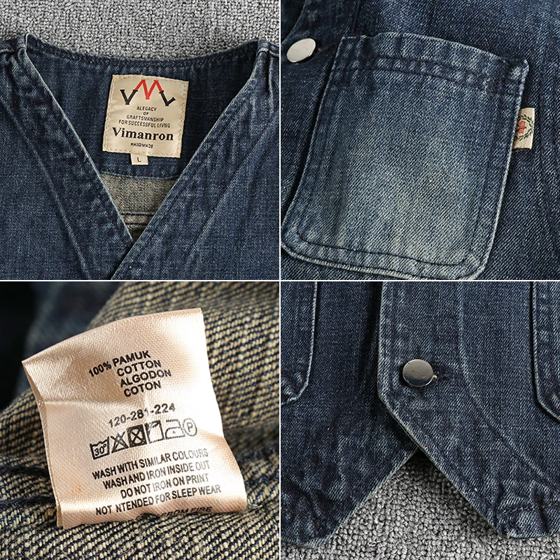 Vintage blue water wash to make old trend men\'s denim vest autumn and winter casual cotton sleeveless vest coat