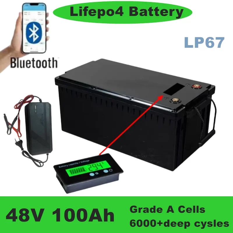 Batteria al litio lifepo4 48v 100AH con APP bluetooth per inverter triciclo 5KW 10KW Scooter di accumulo di energia solare + car