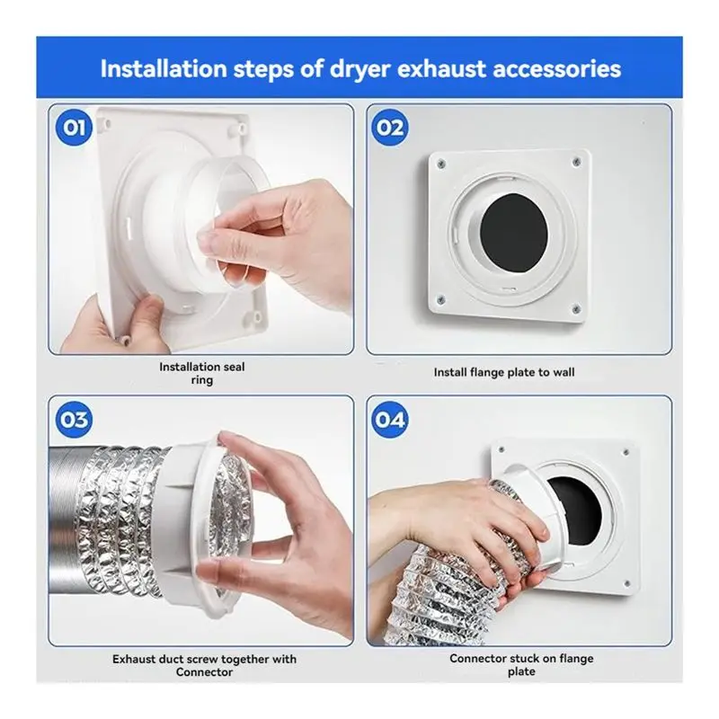 AB46-Dryer Vent Wall Plate With Hose(4 Inch 8 Feet),Twist Lock Dryer Vent Connector Kit,4 Inch Dryer Duct Connector Flange