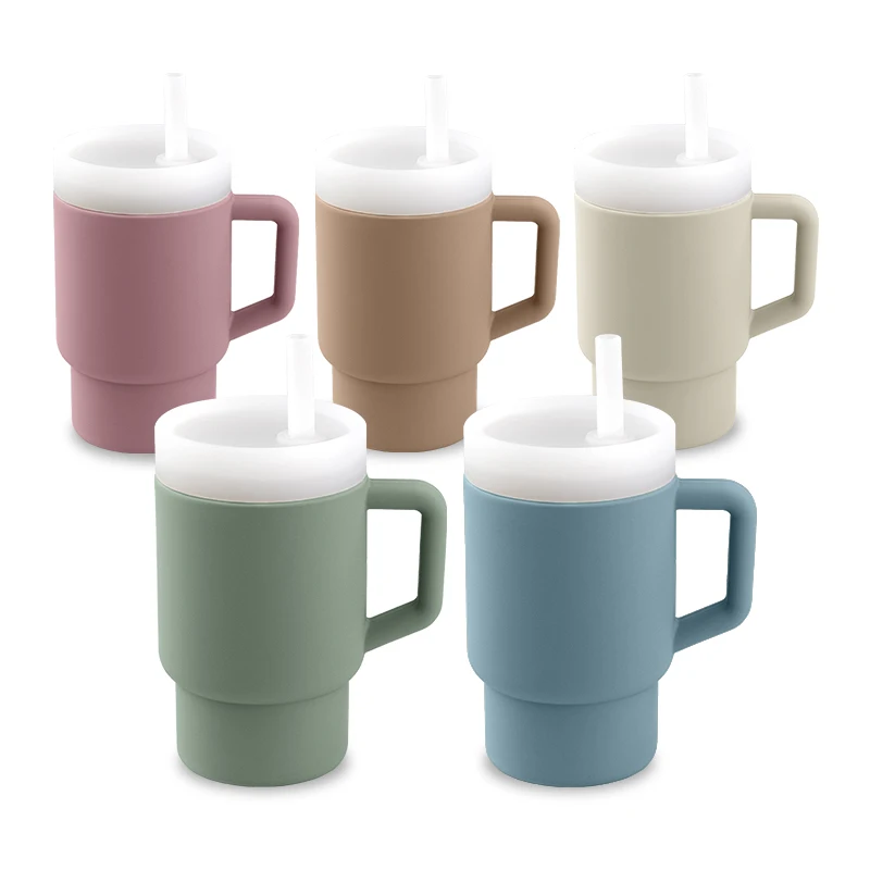 YLA Customized Baby Drinking Mug Outgoing Silicone Coffee Mug Silicone Mug with Lid and Straw, Unisex, For 6 Months and Older