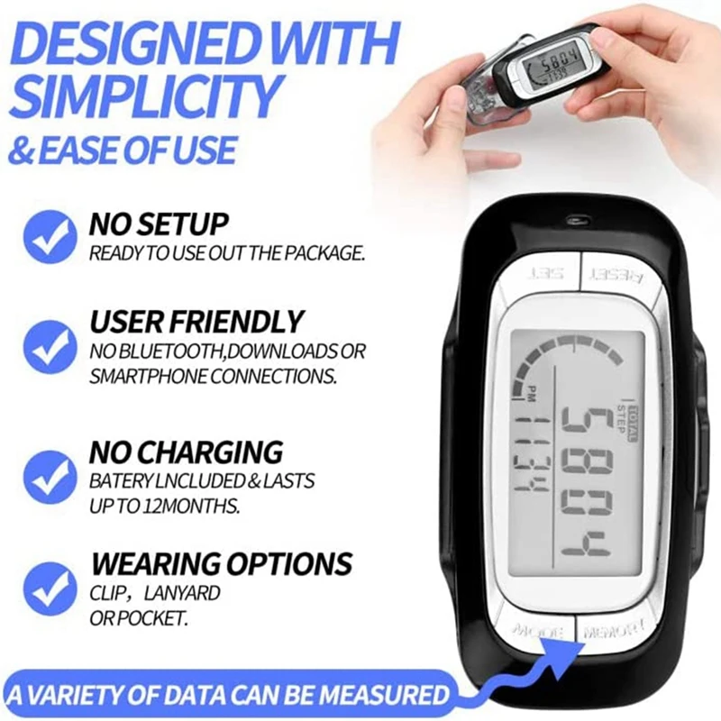 Pedometer For Walking,Screen Pedometer With Clip And Lanyard Simple Walking Step Counter Accurate 3D Pedometer