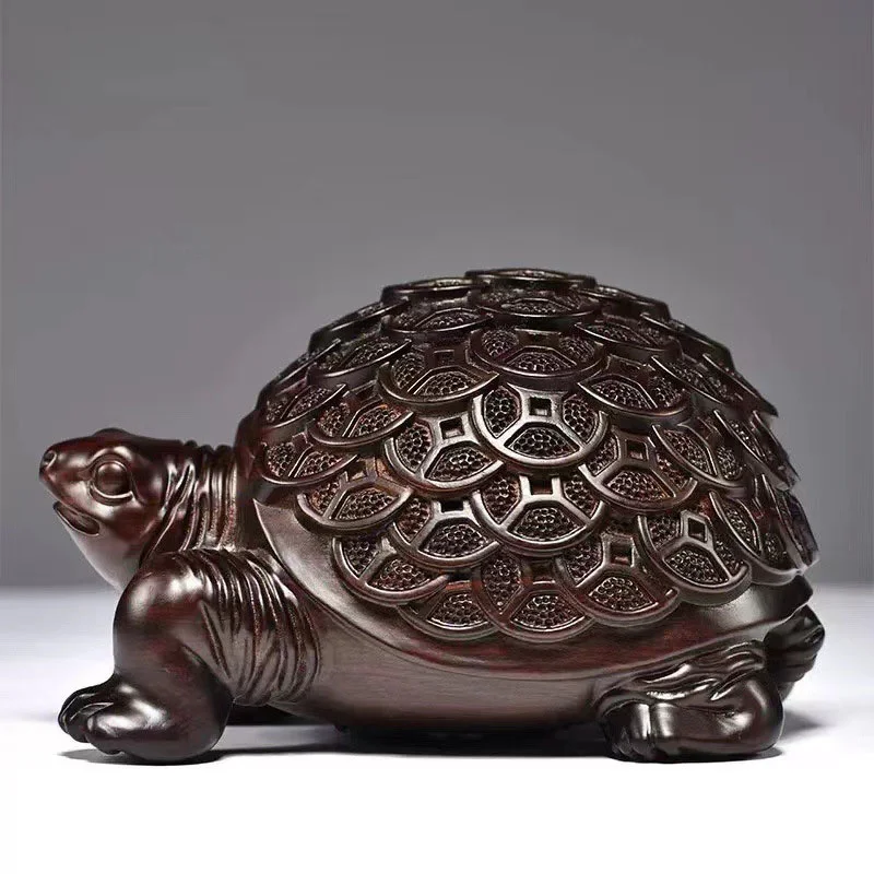 High Quality Money Tortoise Solid Wood Carving Office Decoration Decor Home Wooden Animal Figurine Mini Crafts Propitious Gift