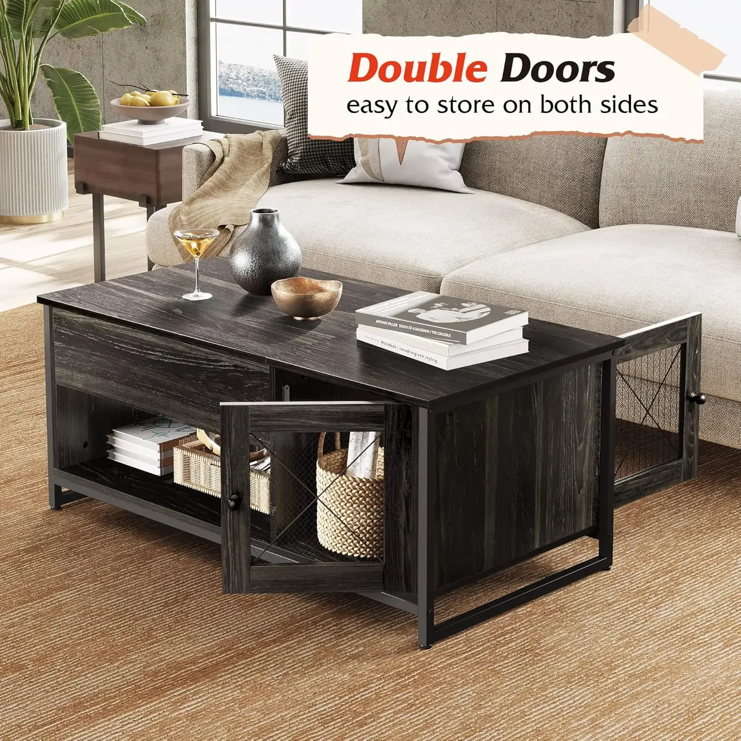 Coffee Table, 41.7" Lift Top Coffee Table with Hidden Compartment and Storage Cabinet, Wood Center Table ，Black