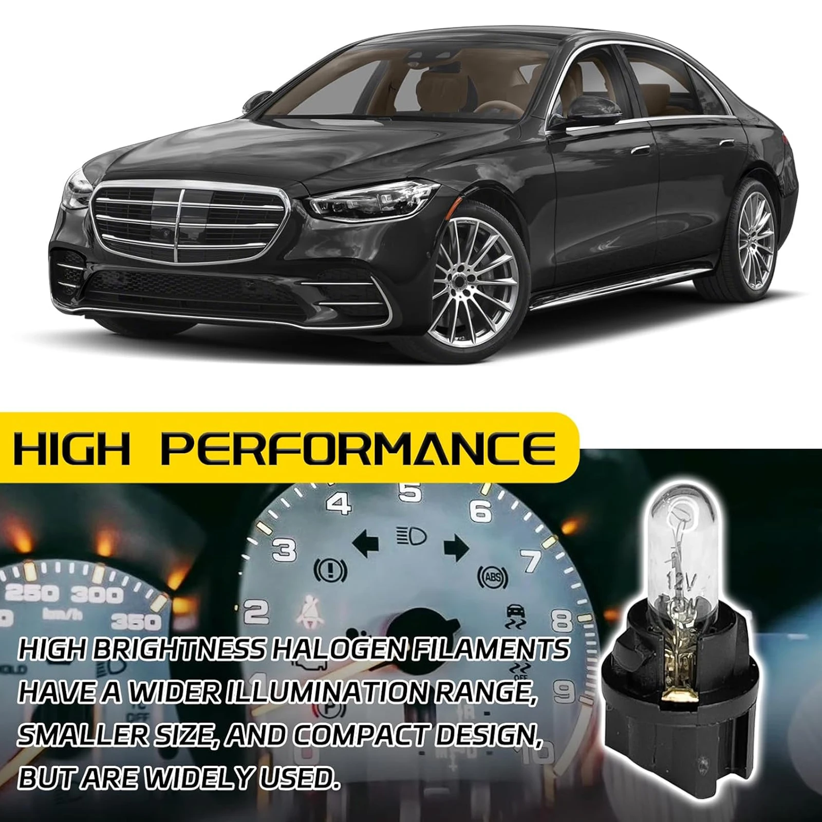 12sets T5 Halogen Instrument Cluster Bulbs with Sockets, 12V 1.2W Dash Light for Automotive Car Interior Replacement