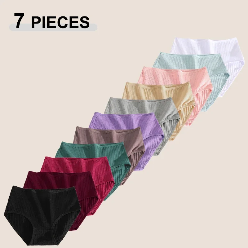7Pcs/Set Women‘s S-2XL Seamless Cotton Panties High Quality Thread Hot Sale Briefs Underpants Ladies High Rise Elastic Underwear