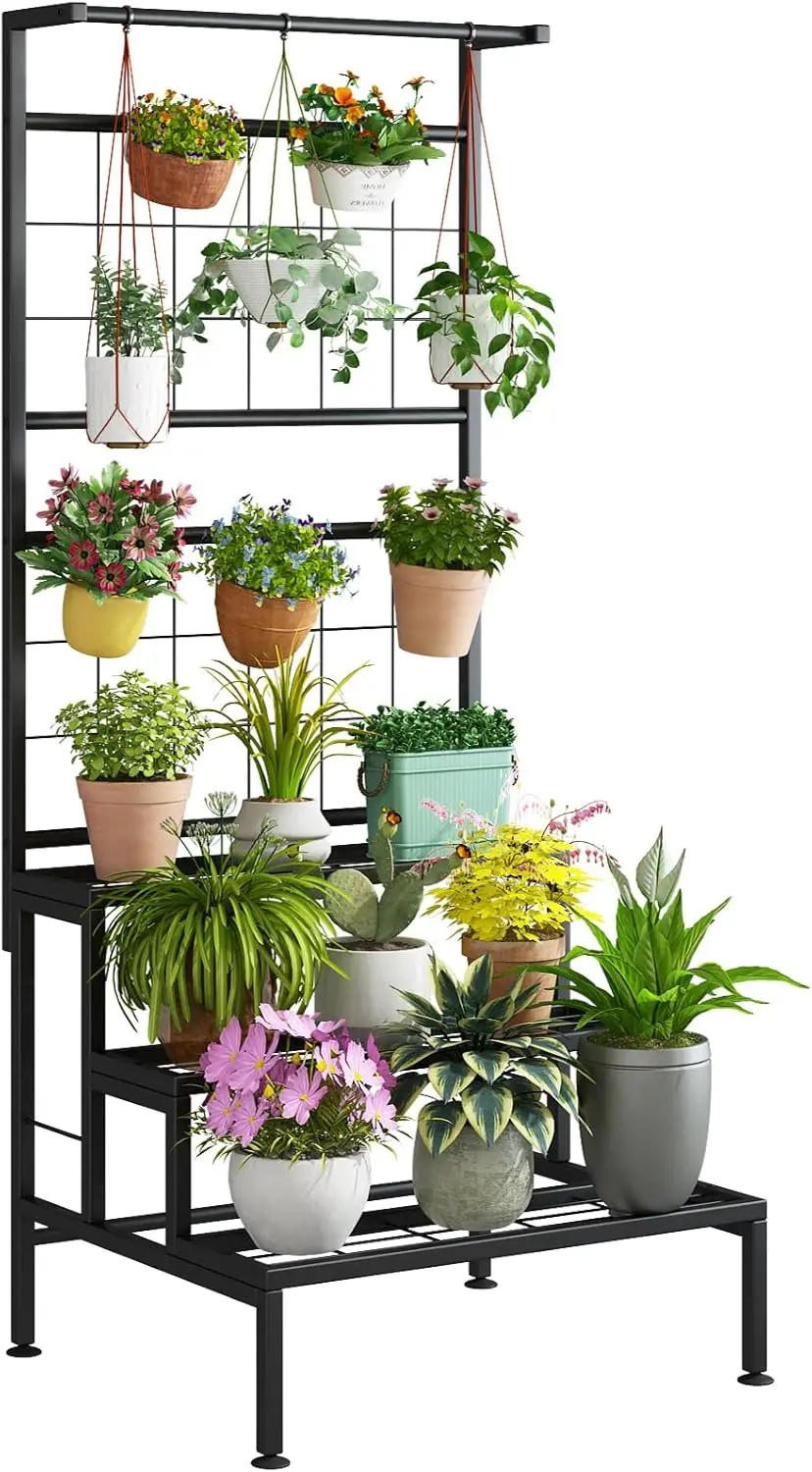 Plant Stand 3-Tier Hanging Shelves Flower Pot Organizer Multiple Flower Display Holder Indoor Outdoor