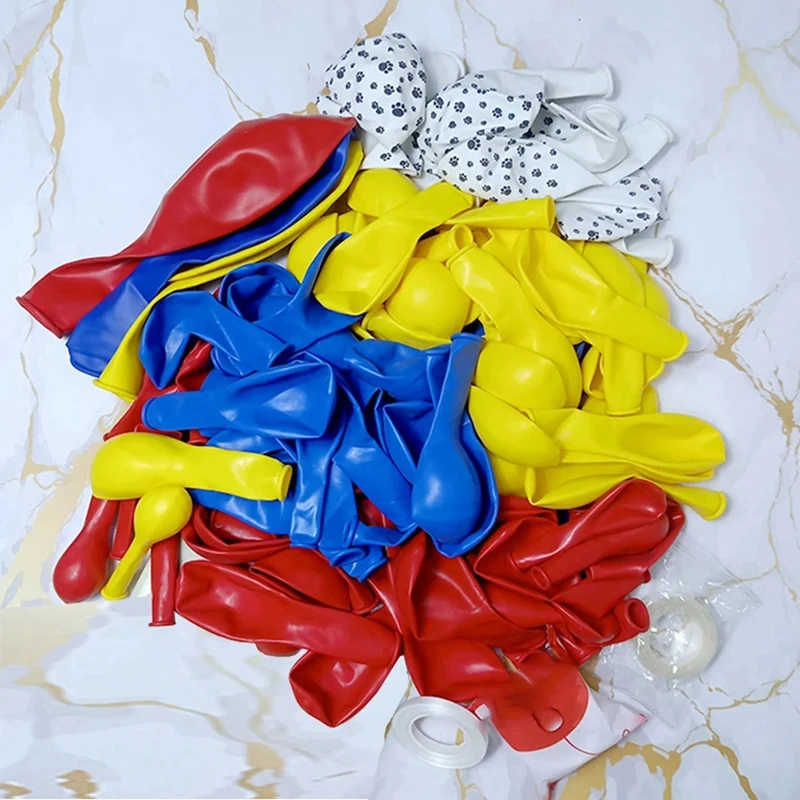 犬の足のプリントラテックスバルーンガーランドセット、耐久性のあるパーティー、使いやすい、赤、黄色、メタリック、青