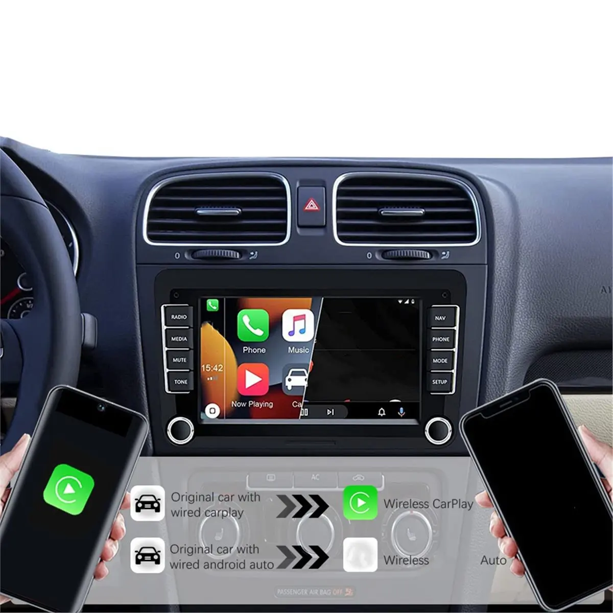 2in1 USB Adapter Wired to Wireless Car Intelligent Systems CarPlay Dongle Android Auto Adapter AI Box Car Wired CarPlay
