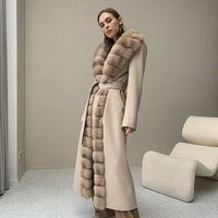 Winter New Cashmere Wool Coat Natural Fox Fur Warm Winter Jackets Fur Coat Women Luxury Real Fur