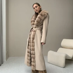 Inverno novo casaco de lã de cashmere natural de pele de raposa quente casacos de inverno casaco de pele feminina de luxo de pele real