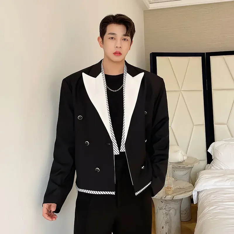 Short Black Party Male Blazer Cropped Coat Men\'s Suit Jackets Luxury Designer Premium Korean Style Clothes New In Casual