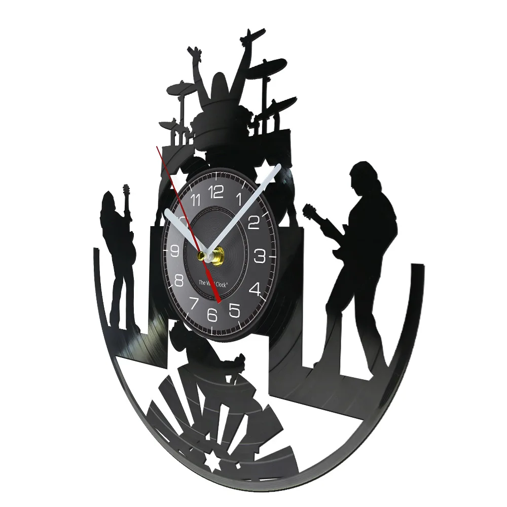 Rock Band Music Live Vinyl Record Wall Clock Vintage Carved Gramophone Music Record Clock Rock N Roll Classic Music Lovers Gift