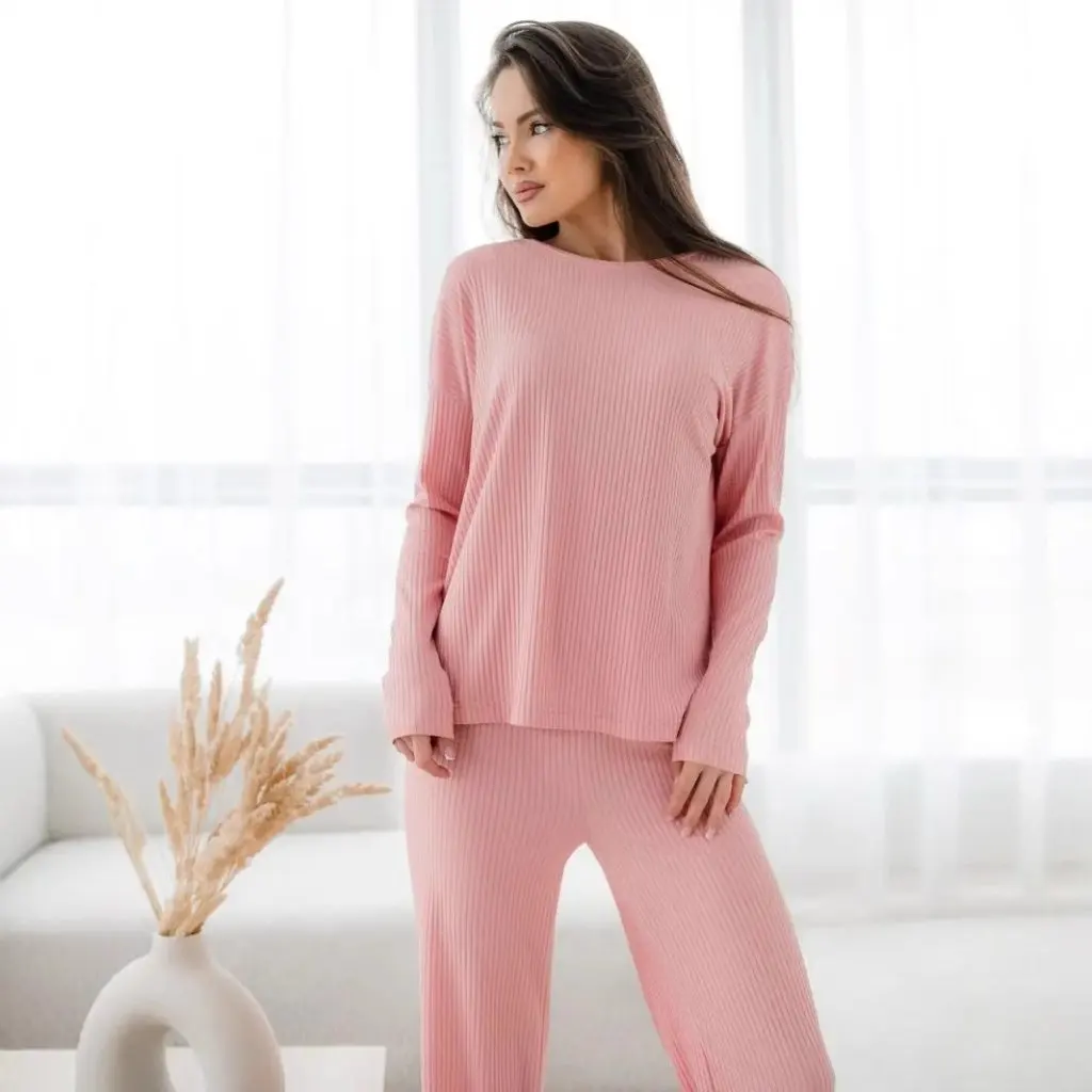 

Женский повседневный вязаный комплект из двух предметов с длинными рукавами в европейском и американском стиле, свободная домашняя одежда с широкими брюками