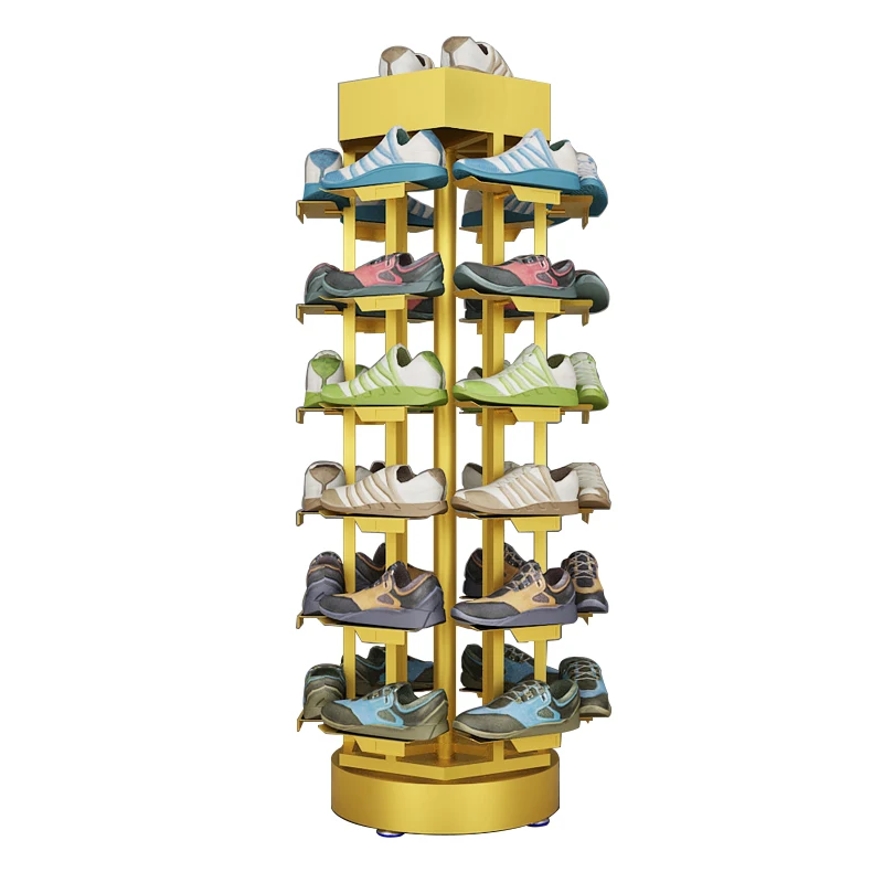 Movable display rack wrought iron gold simple metal white shoe rack rotatable display