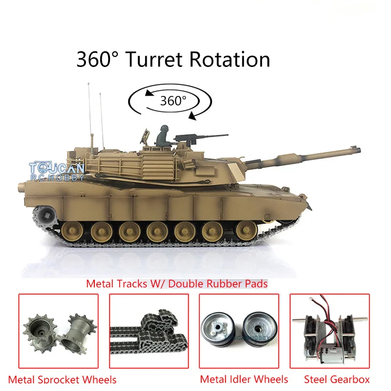 

Heng Long 1/16 7.0 Upgraded Abrams RC Tank 3918 360 Turret Metal Tracks Rubbers RC Panzer Boys for Toys TH17800-SMT4