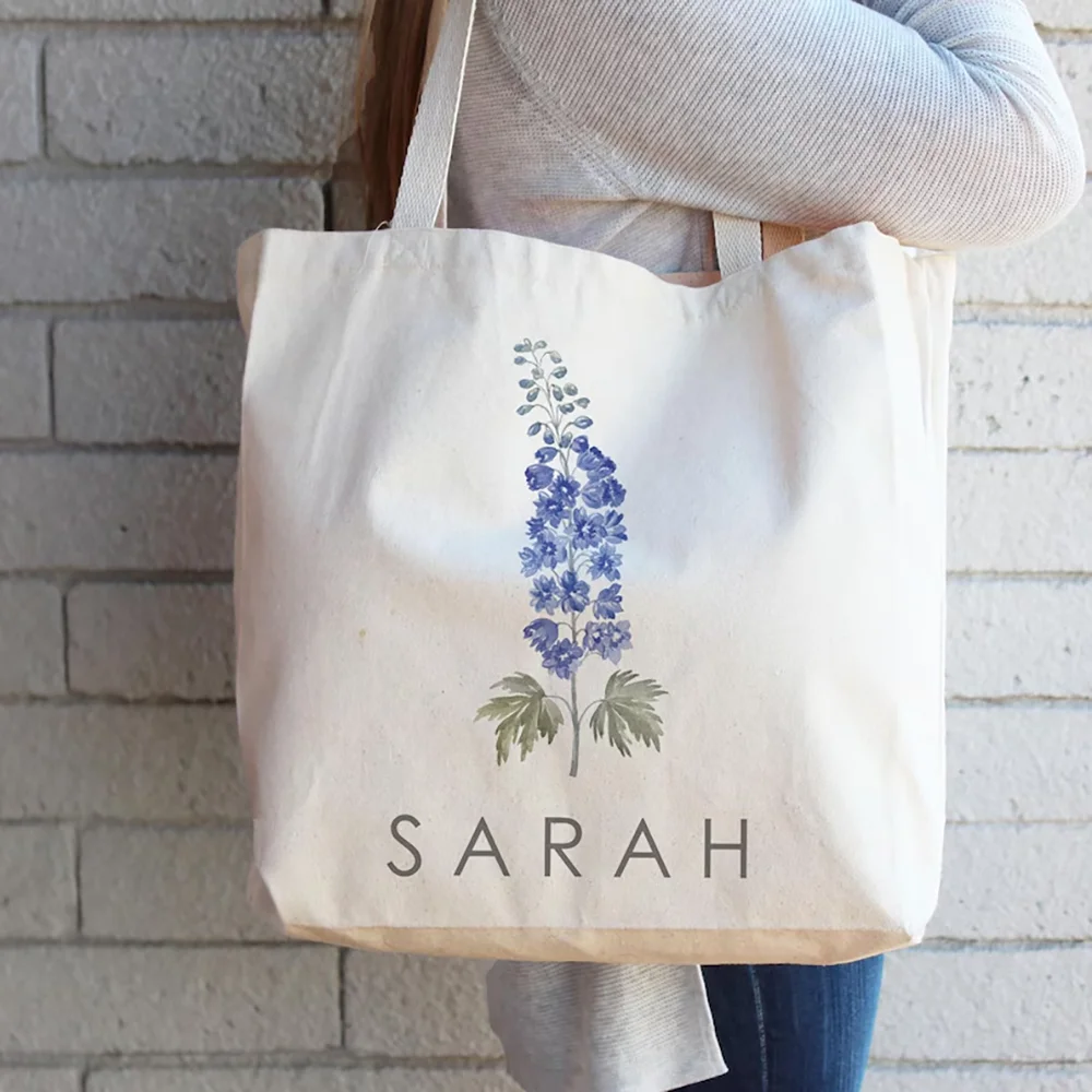 

Персонализированная холщовая большая сумка с цветком месяца рождения, девичник, сувенирный подарок подружки невесты, уникальный подарок на день рождения для мамы и сестры