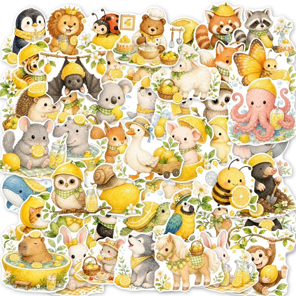10/30/50pcs Cute Lemon Animal Cartoon Stickers Kawaii Panda Rabbit Bear Decals DIY Water Bottle Notebook Phone Graffiti Sticker
