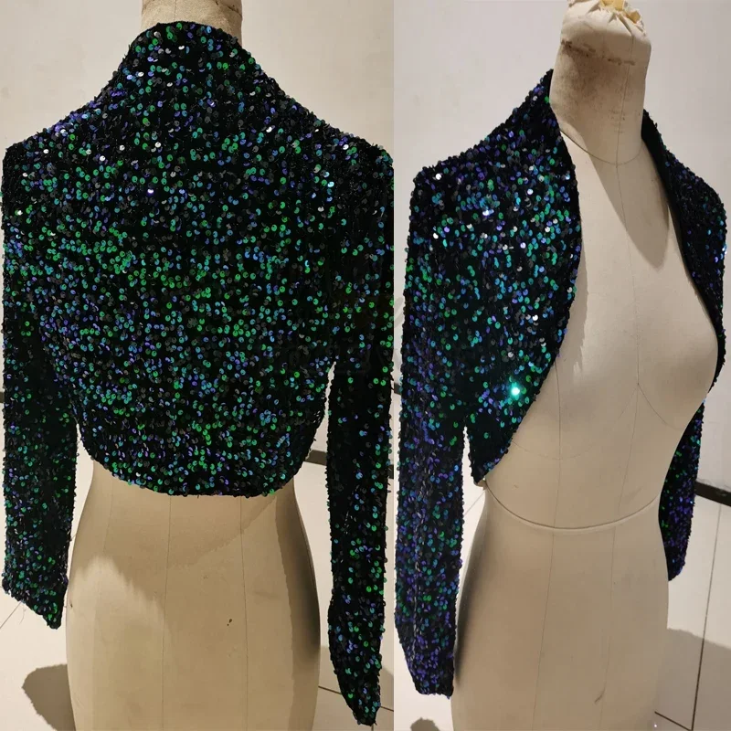 Bling Bling wedding jacket Sequined Prom bolero jackets for 3/4 Long Sleeve Party Coat Bridal Jacket Custom Made