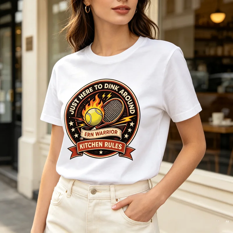 Pickleball T-Shirt Just Here to Dink Around Ern Warrior Kitchen Rules Funny Vintage Graphic Tee for Men Women Casual Streetwear