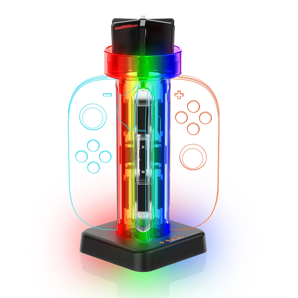 4 In 1 Game Controller Charger with Cassettes Slot Small Handle Charging Base RGB Controller Stand for NS Accessories