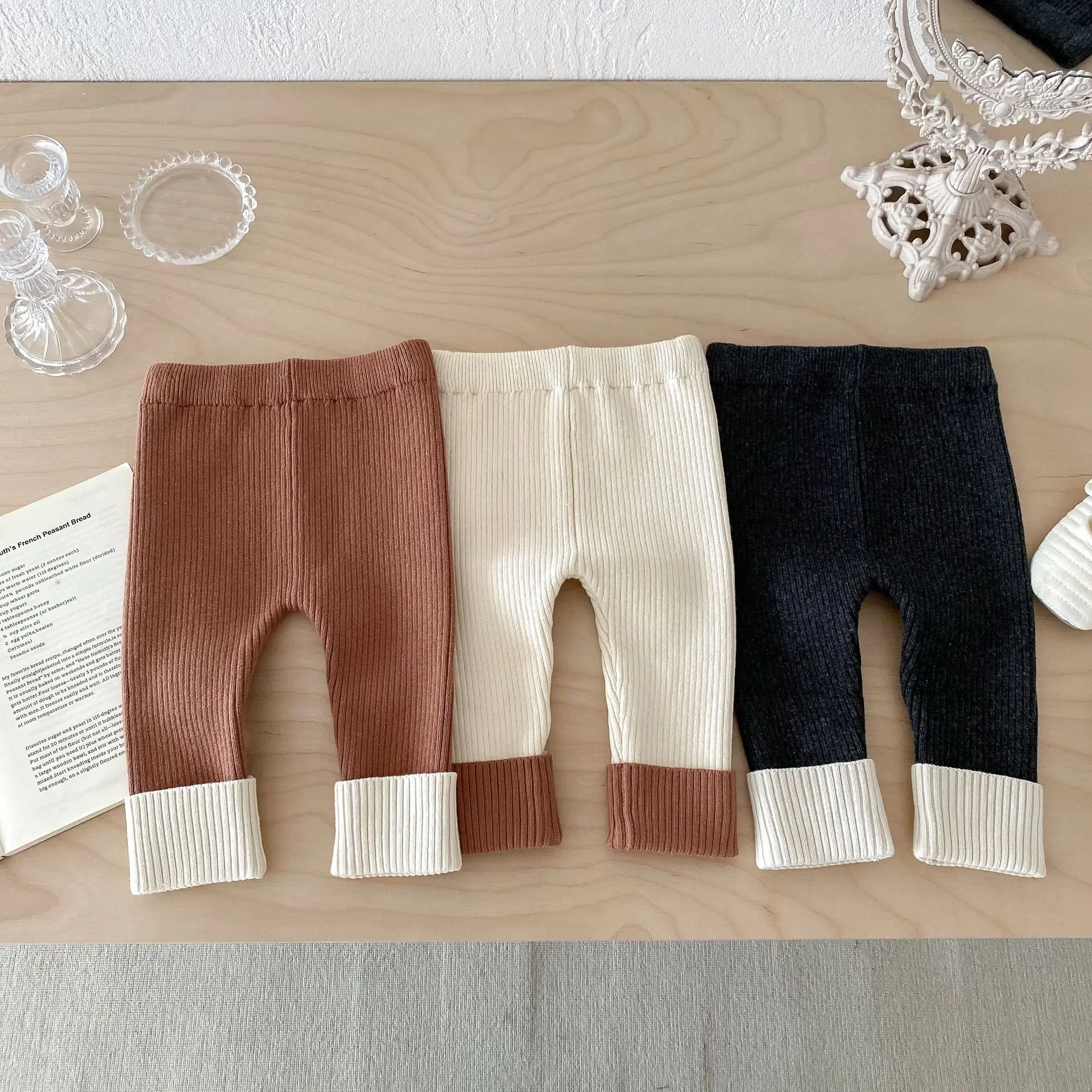 Autumn Winter Baby Boys Knitted Pants Cotton Spliced Contrast Stretch Infant Boys Tights Thichen Base Toddler Boys Pants