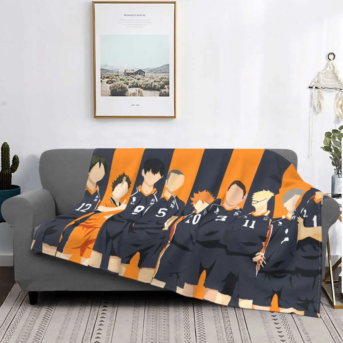 

Karasuno Team Volleyball Pattern Blanket Haikyuu Japanese Anime Flannel Blanket Bed Sofa Printed Super Soft Warm Bed Cover