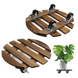 2/4/8 Pack 12 Inch Wooden Plant Stand With Lockable Wheels Rolling Round Dolly Cart for Outdoor Indoor Large Plant Flower Pot