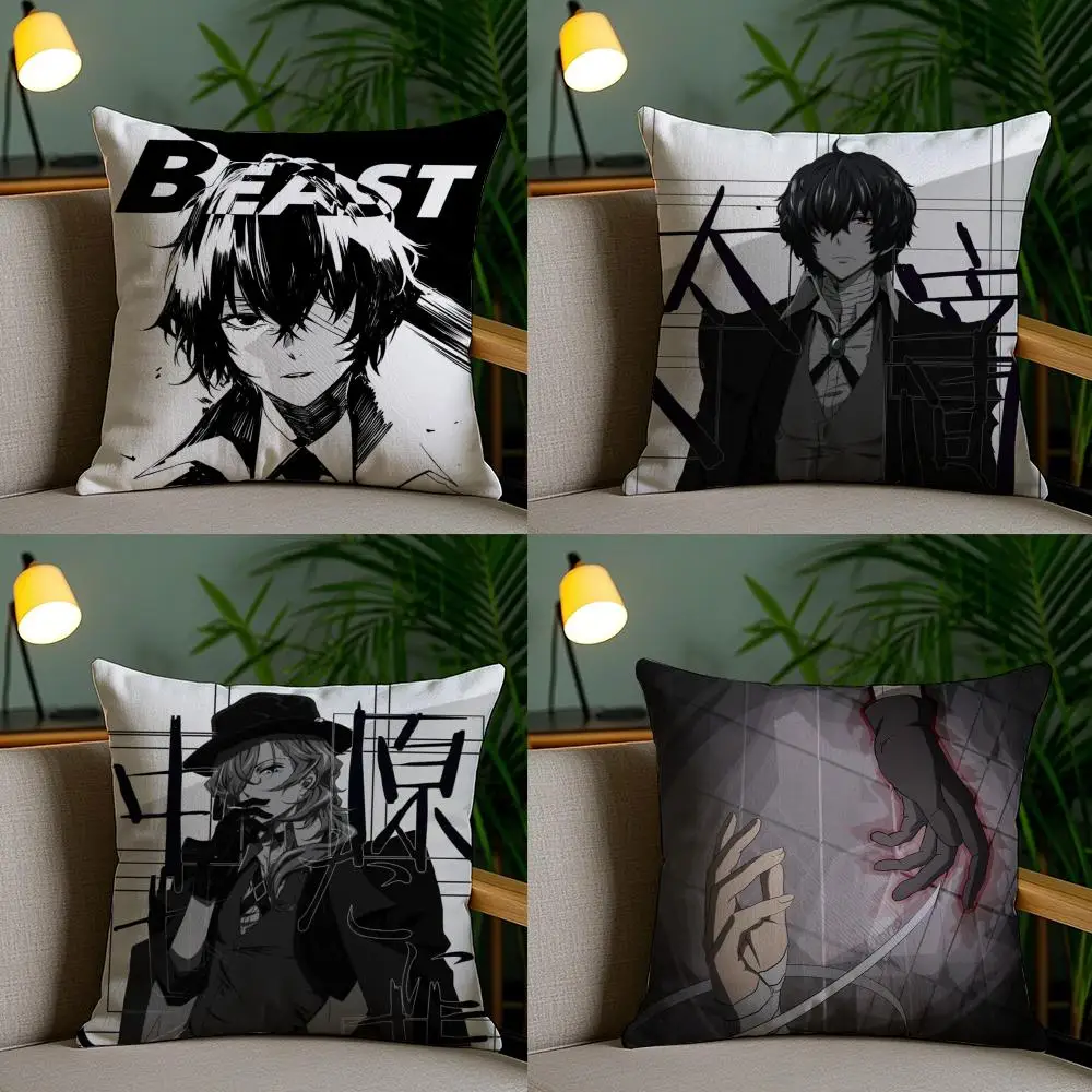B-BunGo S-Stray Dogs Cushion Cover Plush Fabric Soft Double-Sided Printed Sofa Living Room Home Decor Throw Pillow Cover