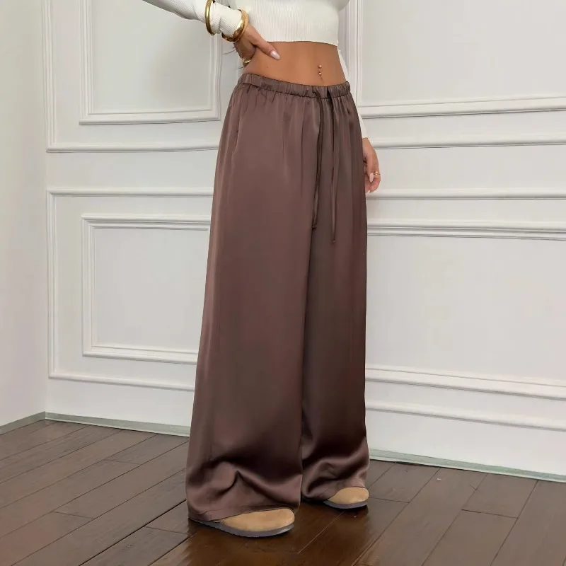 

In-stock Spring/Summer Cross-border Women's Wear Satin High-waisted Slimming Loose Casual Fashionable Wide-leg Pants for Women