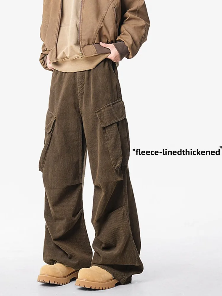 

Мужские рабочие брюки American Sle Fce Lined Thi Corduroy с прямым кроем, зимние повседневные свободные широкие брюки, удобные штаны