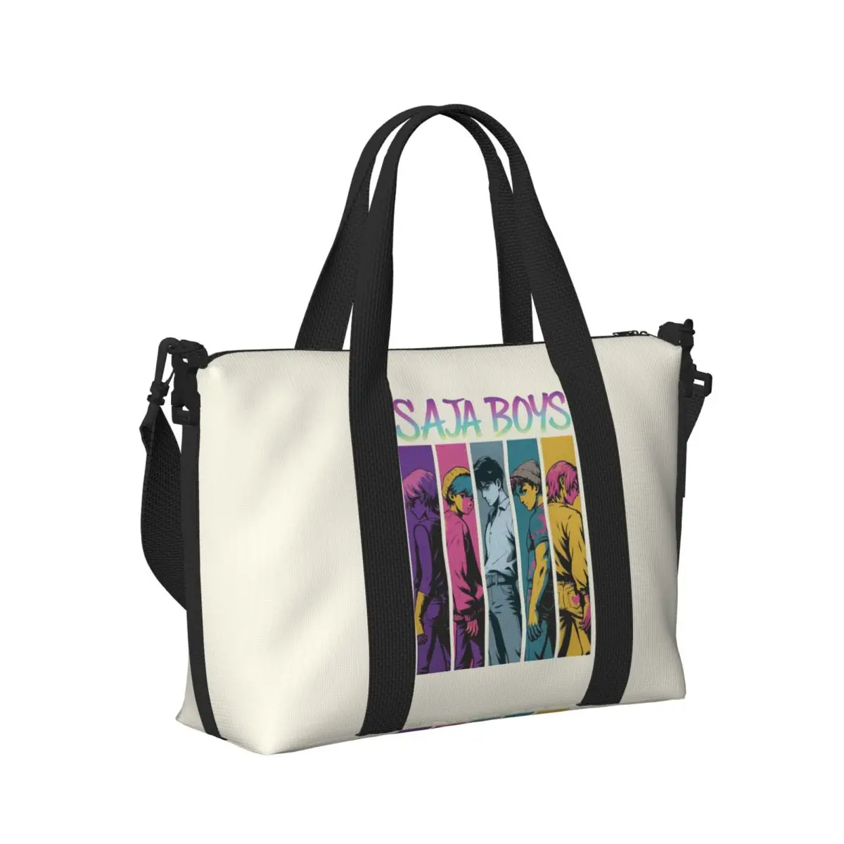 

Kpop Demon Hunters Saja Boys Animated Beach Travel Bag Large Capacity Tote Bags for Gym Yoga Women Shopping Duffle Shoulder Bag