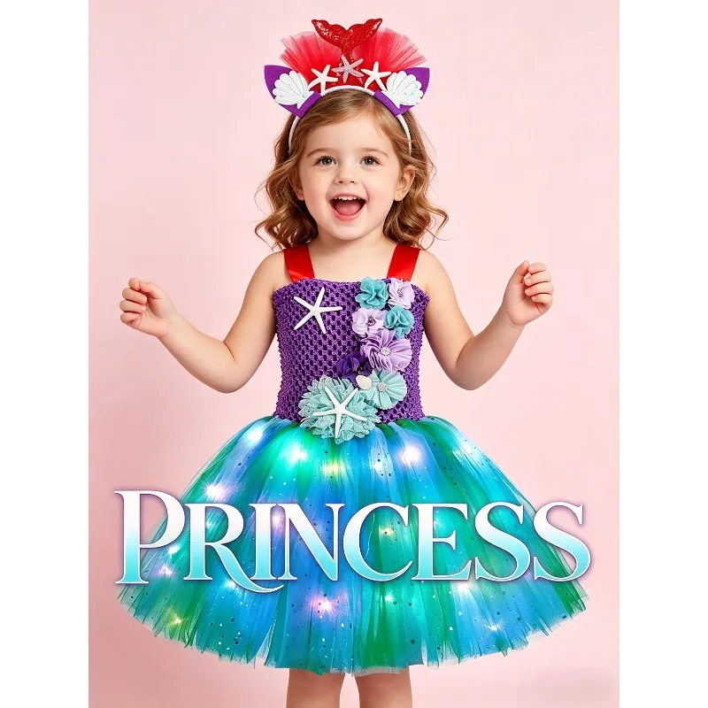 

Glowing Sequins Mermaid Fishtail Dress LED Mesh Princess Gown Rhinestone Carnival Holiday Party Sparkle Cosplay Evening Costume
