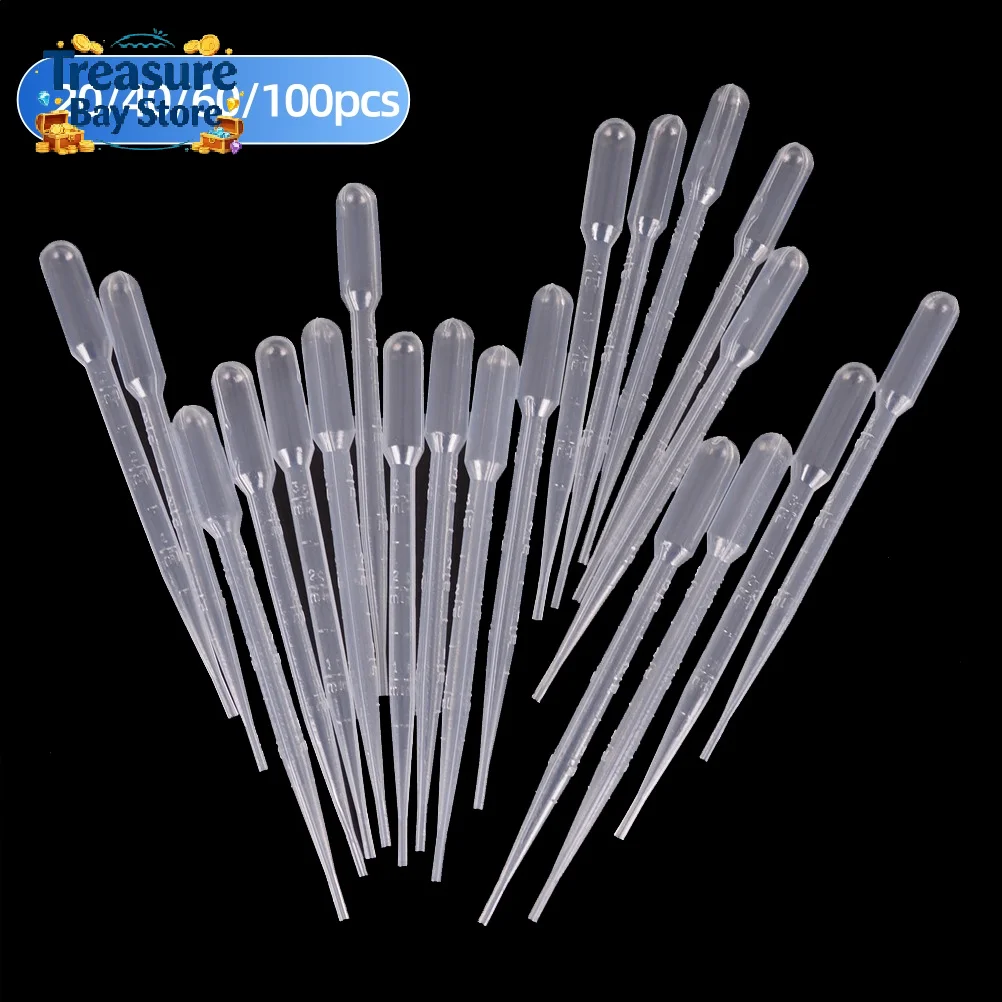 20/40/60/100pcs 3ML Disposable Plastic Eye Dropper Set Transfer Graduated Pipettes Lab Supplies