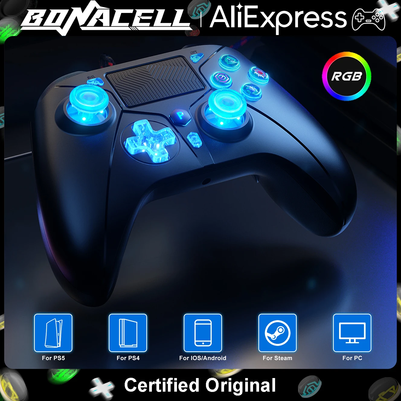 Controller für PS5/PS4/PC-Konsole, kabelgebundenes Gamepad mit 8 RGB-Farben, Turbo-Funktion, Dual-Vibration, Plug-and-Play, Game-Remote-Controller, Joystick