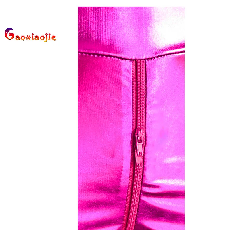 Leggings sexy alti elastici Pantaloni sexy con doppia cerniera con apertura sul cavallo per le donne Pantaloni in pelle scintillante Pantaloni divertenti da donna da discoteca