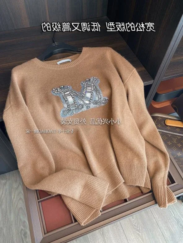 سترة نسائية من الكشمير لعام 2025 بلوفرات محبوكة فضفاضة غير رسمية مطرزة بأحرف خريف وشتاء مطرزة برقبة دائرية سترة علوية #4