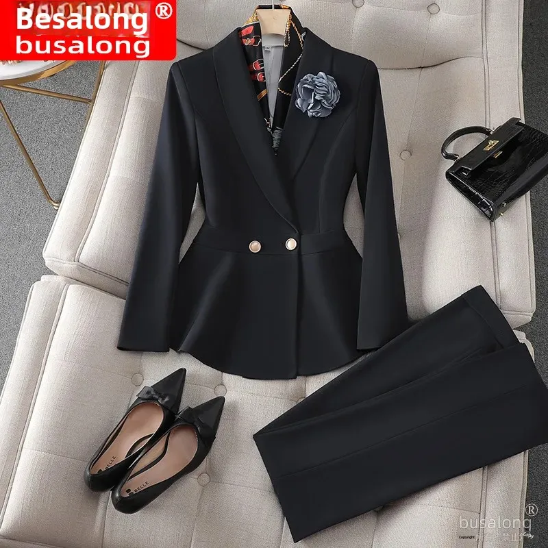 Busalong Korean Style Women's Long Sleeve Professional Western-Style Suit Official Trousers Interview Sales Workwear 8021