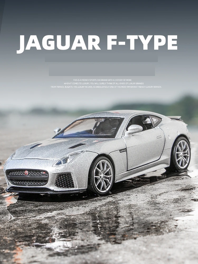 1/32 Jaguar F-Type Toy Car Model RMZ City Diecast Metal Vehicle Miniature Sound & Light Pull Back Collection Gift For Kid Boys